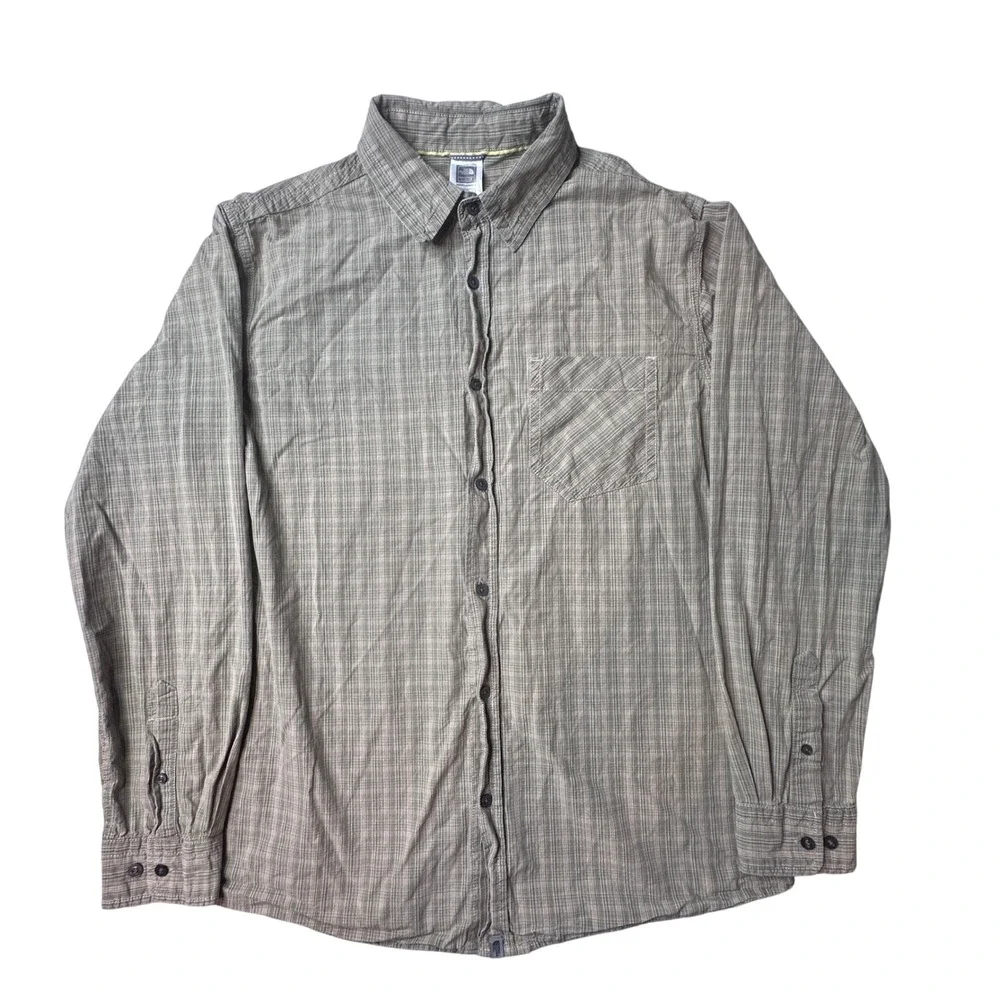 The North Face Shirt Mens L Green Plaid Button Down Long Sleeve Cotton Outdoor